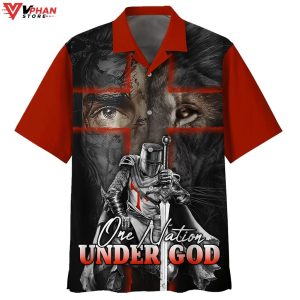 Lion And Warrior One Nation Under God Tropical Outfit Hawaiian Shirt 1