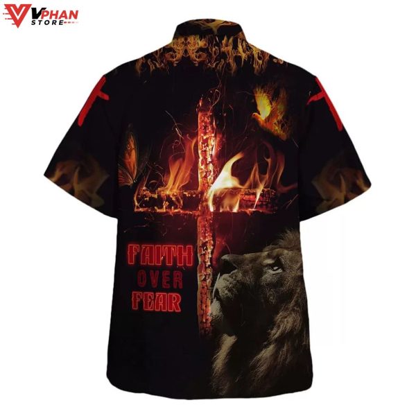 Lion Cross Faith Over Fear Christian Gift Ideas Hawaiian Summer Shirt