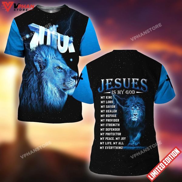 Lion Cross Jesus Is My God My King All Over Printed 3D T Shirt