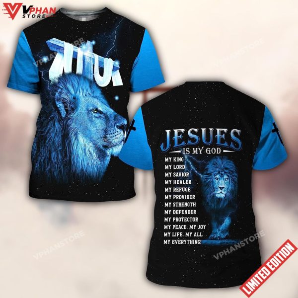 Lion Cross Jesus Is My God My King All Over Printed 3D T Shirt