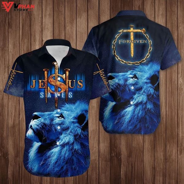 Lion Cross Jesus Saves Forgiven Christian Faith In Love Hawaiian Shirt