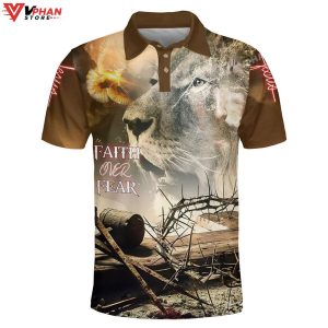 Lion Faith Over Fear Christian Polo Shirt Shorts 1