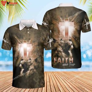 Lion Faith Over Fear Religious Easter Gifts Christian Polo Shirt Shorts 1