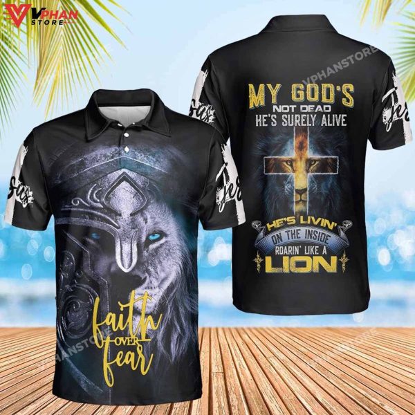 Lion God Inside Faith Over Fear Lion Jesus Christian Polo Shirt & Shorts