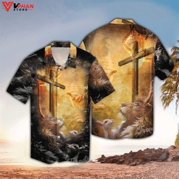 Lion Jesus Cross Sunrise Christianity Christian Gifts Hawaiian Summer Shirt