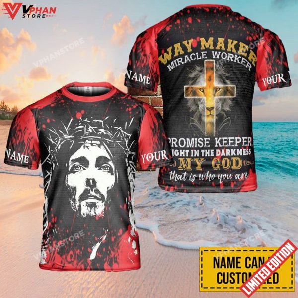 Lion Jesus Cross Way Maker Custom Name 3D Printed T Shirt