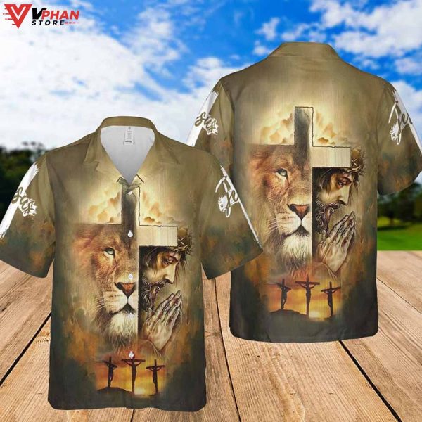 Lion Jesus Faith Tropical Outfit Christian Gift Ideas Hawaiian Summer Shirt