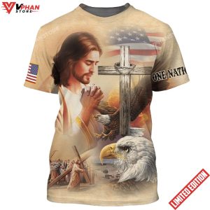 Lion Pray With Jesus On The Cross 3d All Over Print Shirt 1