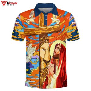 Lion Pray With Jesus On The Cross Christian Polo Shirt Shorts 1