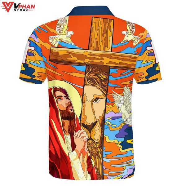 Lion Pray With Jesus On The Cross Christian Polo Shirt & Shorts