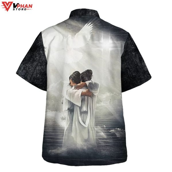 Man Hugging Jesus In Tropical Outfit Christian Gift Hawaiian Summer Shirt