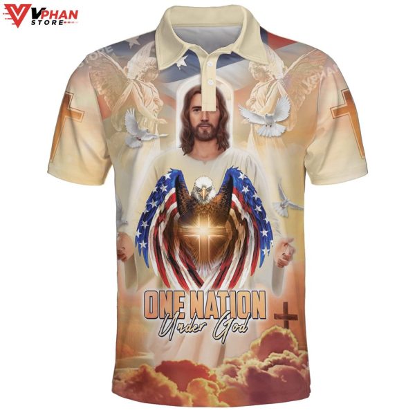 Eagle And Jesus One Nation Under God Christian Polo Shirt & Shorts
