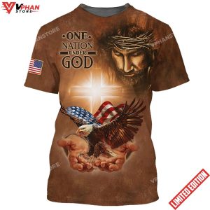 One Nation Under God American Eagle Christian Jesus All Over Printed Shirt 1