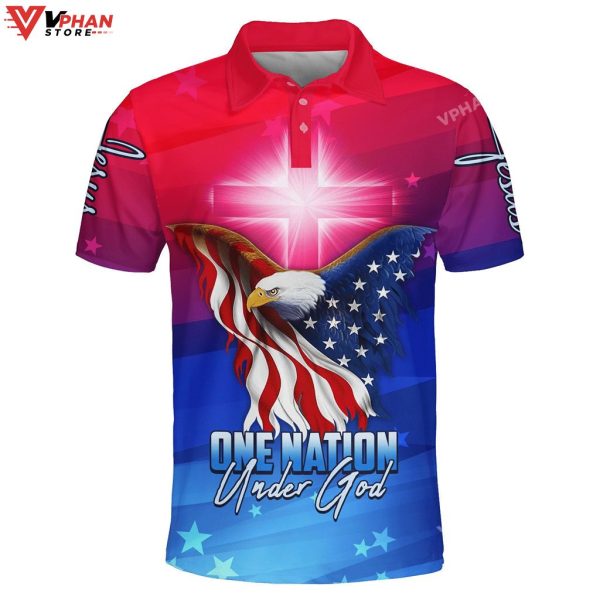 One Nation Under God American Eagle Jesus Christian Polo Shirt & Shorts