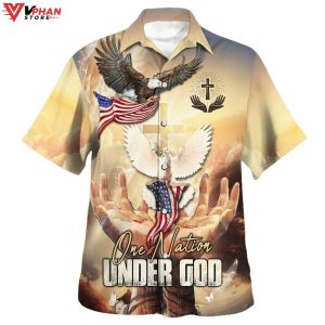 One Nation Under God American Eagle Hawaiian Summer Shirt 1