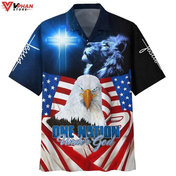 One Nation Under God American Eagle Tropical Outfit Hawaiian Shirt