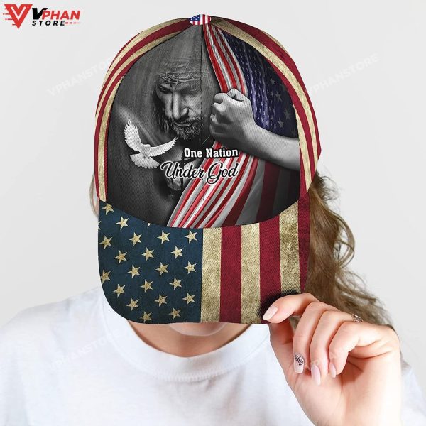 One Nation Under God American Flag And God And Dove Baseball Cap