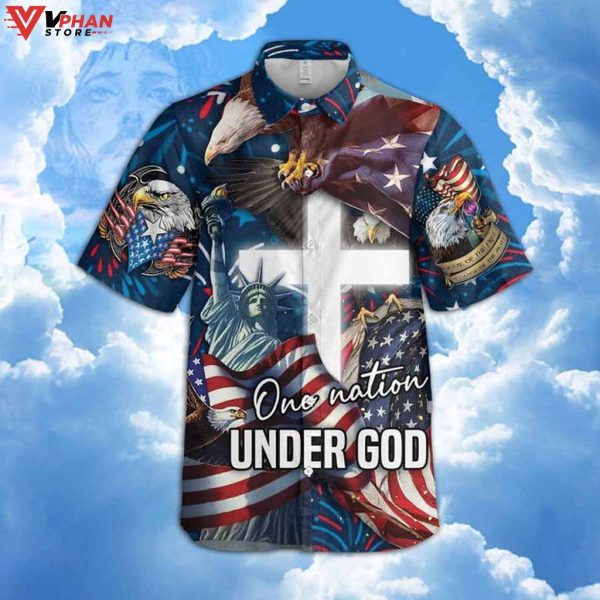 One Nation Under God American Flag Tropical Hawaiian Summer Shirt