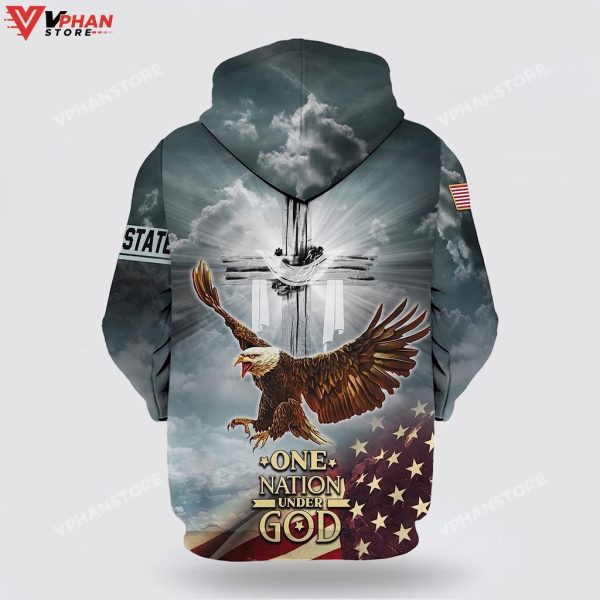 One Nation Under God American Flag With Jesus Cross Christian Hoodie