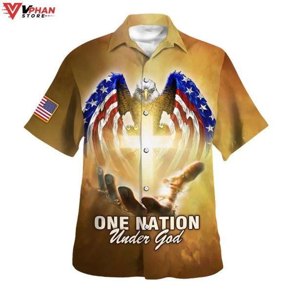 One Nation Under God American Tropical Outfit Hawaiian Summer Shirt