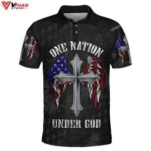 One Nation Under God Cross American Christian Polo Shirt Shorts 1