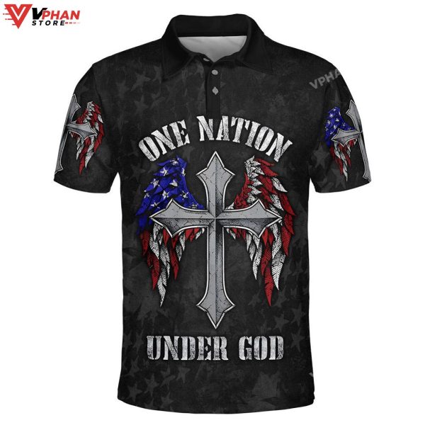 One Nation Under God Cross American Christian Polo Shirt & Shorts