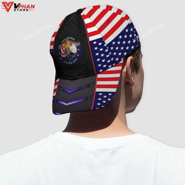 One Nation Under God Eagle Wreath Cross And American Flag Cap