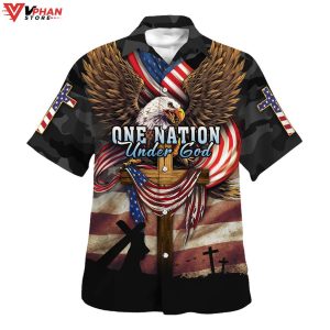 One Nation Under God Cross Eagle Tropical Outfit Hawaiian Summer Shirt 1