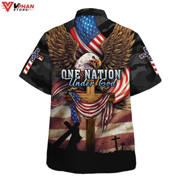 One Nation Under God Cross Eagle Tropical Outfit Hawaiian Summer Shirt