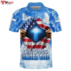 One Nation Under God Cross Easter Gifts Christian Polo Shirt Shorts 1