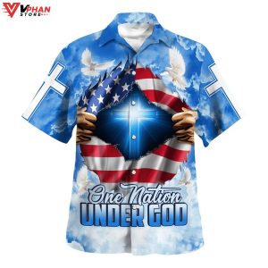 One Nation Under God Cross Tropical Outfit Hawaiian Summer Shirt 1