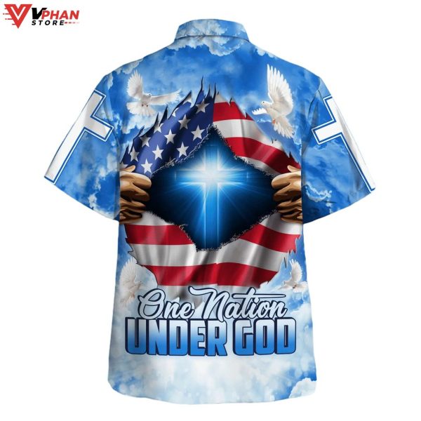 One Nation Under God Cross Tropical Outfit Hawaiian Summer Shirt