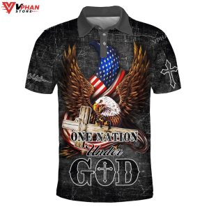 One Nation Under God Eagle American Christian Polo Shirt Shorts 1