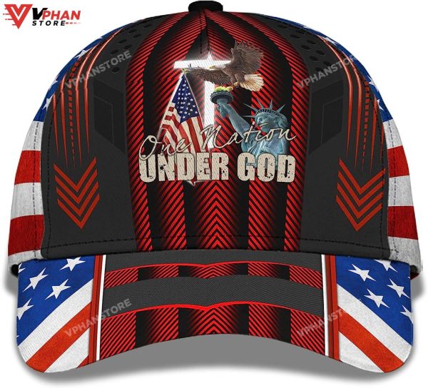One Nation Under God Eagle Liberty Statue Usa Flag And Cross Cap