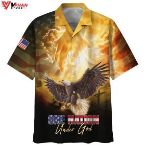 One Nation Under God Eagle Tropical Outfit Hawaiian Summer Shirt 1