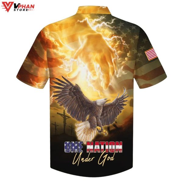 One Nation Under God Eagle Tropical Outfit Hawaiian Summer Shirt