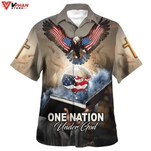 One Nation Under God Eagle With American Tropical Outfit Hawaiian Shirt 1