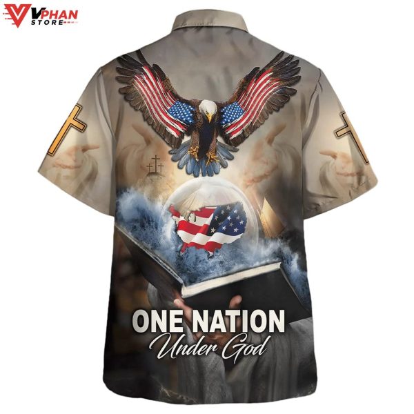 One Nation Under God Eagle With American Tropical Outfit Hawaiian Shirt