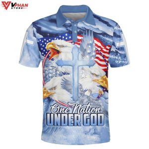 One Nation Under God Jesus American Eagle Christian Polo Shirt Shorts 1