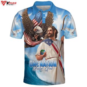 One Nation Under God Jesus American Easter Christian Polo Shirt Shorts 1