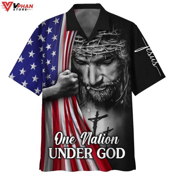 One Nation Under God Jesus American Flag Hawaiian Summer Shirt