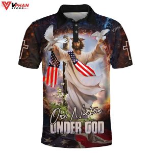 One Nation Under God Jesus And Dove Christian Polo Shirt Shorts 1