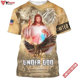 One Nation Under God Jesus And Eagle American Flag 3d Shirt 1