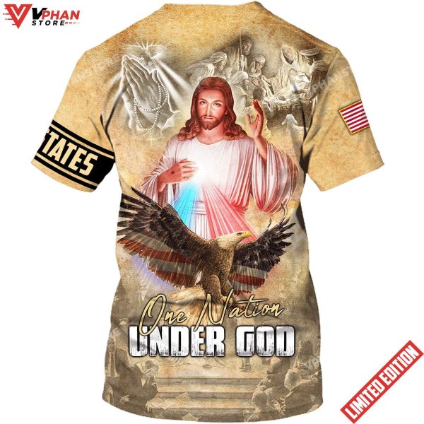 One Nation Under God Jesus And Eagle American Flag 3d Shirt