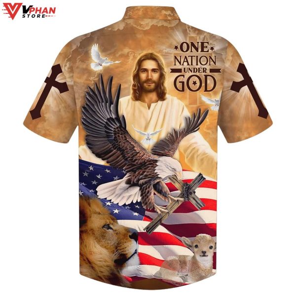 One Nation Under God Jesus And Lion Eagle American Hawaiian Shirt