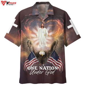 One Nation Under God Jesus Arms Wide Open Hawaiian Summer Shirt 1