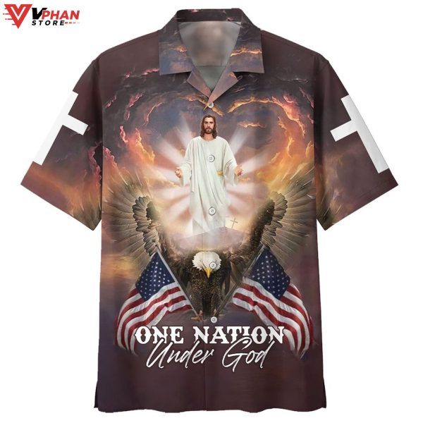 One Nation Under God Jesus Arms Wide Open Hawaiian Summer Shirt