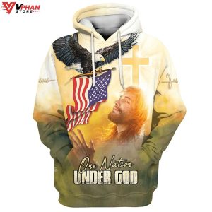 One Nation Under God Jesus Bald Eagle American Flag Religious Hoodie 1