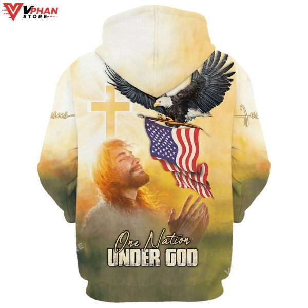 One Nation Under God Jesus Bald Eagle American Flag Religious Hoodie