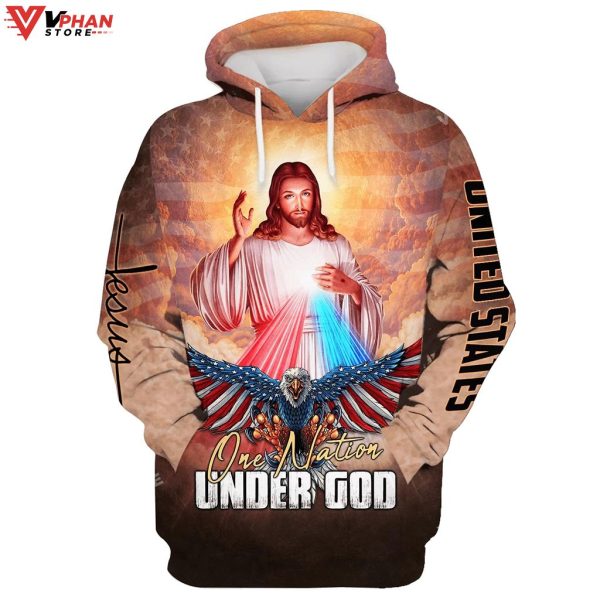 One Nation Under God Jesus Christ And Bald Eagle Hoodie